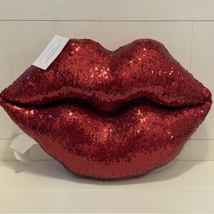 Isaac Mizrahi Red Lips Pout Kiss Pillow Sequins 19” Love Glam Decor NewTags